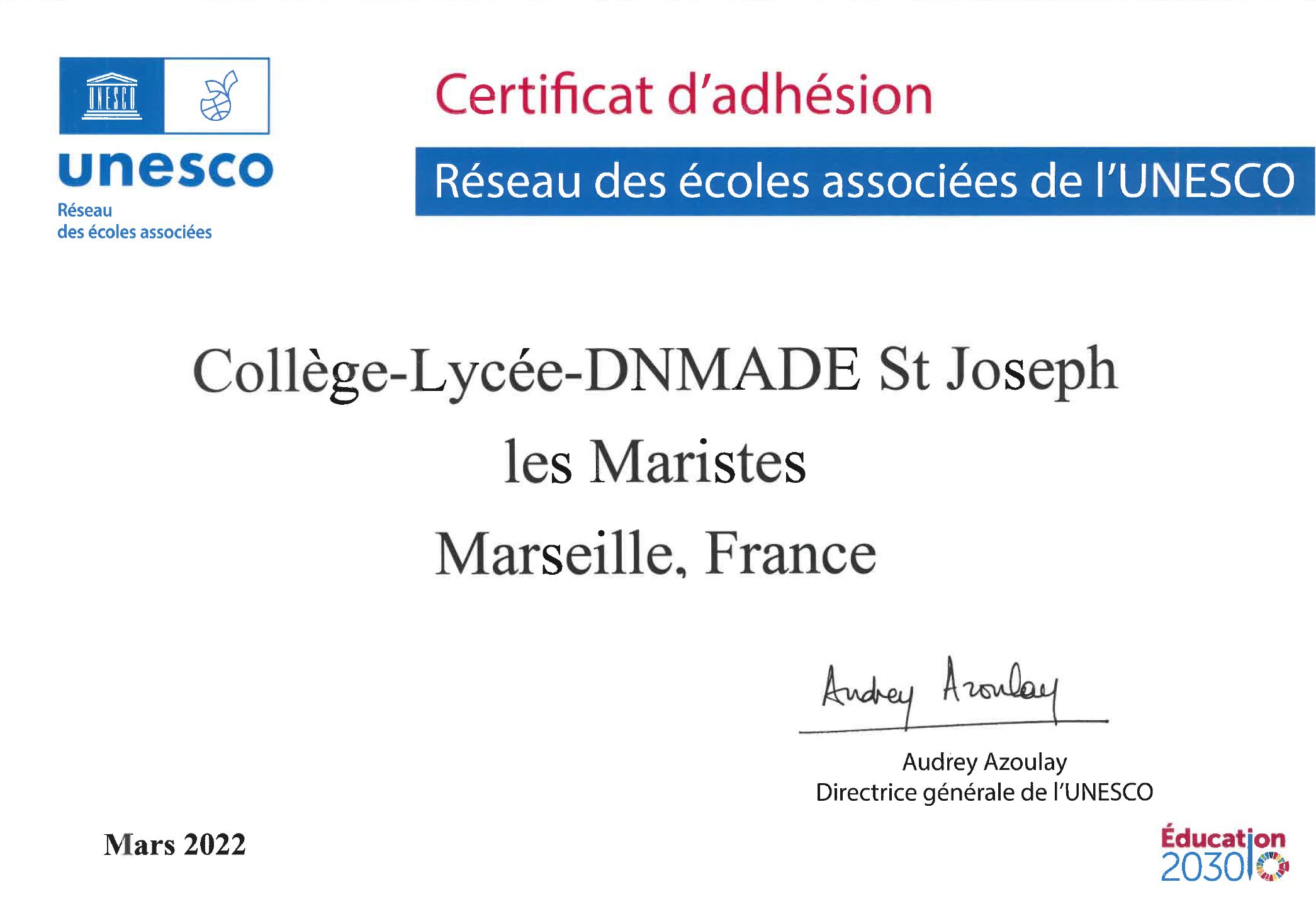 Visuel : St Jo rejoint le rSEAU des coles associes de l'UNESCO !