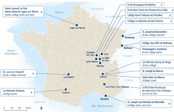 Carte des établissements maristes en France